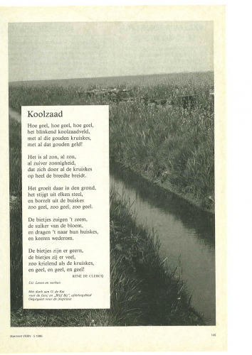Gedicht Koolzaad - René de Clercq - Maandschrift voor de Bijenteelt VBBN 5 Mei 1986 - pag 145.png